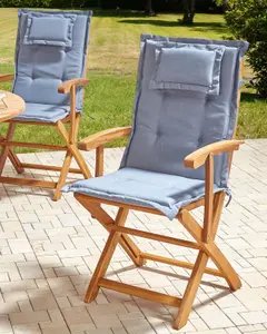 Set of 2 Garden Chairs with Cushions MAUI II Acacia Wood Blue