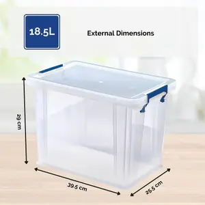 3 BANKERS BOX 2 x 10L 1 x 18.5L Clear Plastic Storage Box with Lid Super Strong Plastic Boxes