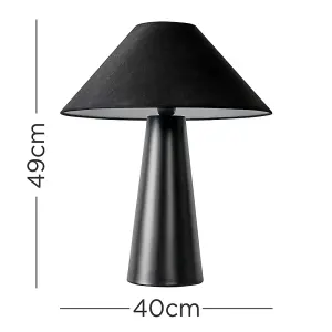 ValueLights Galvani Matt Black Cone Shaped Bedside Table Desk Lamp with Fabric Light Shade