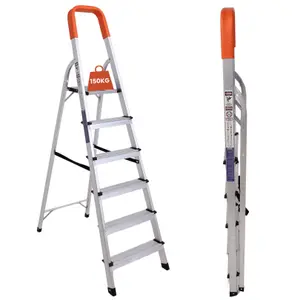 Lightweight Step Ladders 6 Step 167 cm, Max Load 150 kg - Compact Aluminium Portable Stepladder - Heavy Duty Tall Folding Ladder