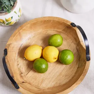 Circular Wood Tray with Handles Kitchen Platter Serving Plate