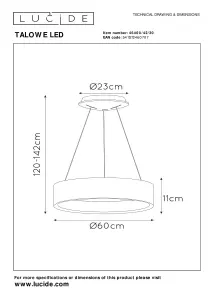 Lucide Talowe Led Modern Pendant Light 60cm - LED Dim. - 1x39W 3000K - Black