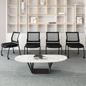 COSTWAY Set of 2 Armless Reception Chairs Stackable Office Guest Chairs with Mesh Back