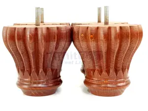 SET OF 4 REPLACEMENT FURNITURE BUN FEET MAHOGANY STAIN TURNED WOODEN LEGS 110mm HIGH M10 (10mm)