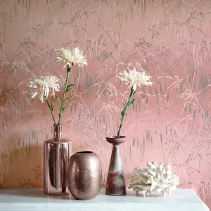 Clarissa Hulse Meadow Grass Shell Pink & Pewter Smooth Wallpaper