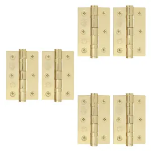 AFIT Polished Brass Door Hinges - 3 Inch / 76mm  Internal Fire Door Hinges - 3 Pairs