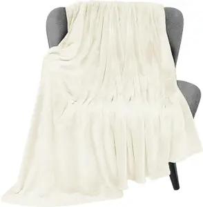 Bedbric Throws for Sofas Large Cozy Blankets and Throws 400 GSM Queen Size Bed Throw Ivory White Blanket