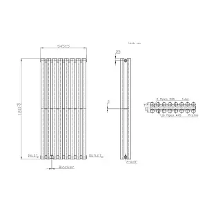 Right Radiators 1200x545 mm Double Vertical Round Column Style Designer Radiator Heated Rads White