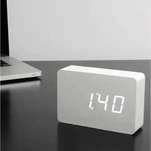 Sleek & Chic Modern Digital Birch Solid Wood Electric Alarm Tabletop Clock White