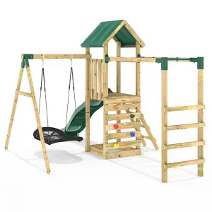 Rebo Adventure Wooden Climbing Frame with Monkey Bar, Swings & Slide - Cook