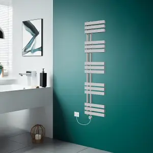 Rinse Bathrooms Designer Electric Thermostatic Heated Towel Rail D Shape Bathroom Ladder Style Radiator Warmer 1600x450mm Chrome