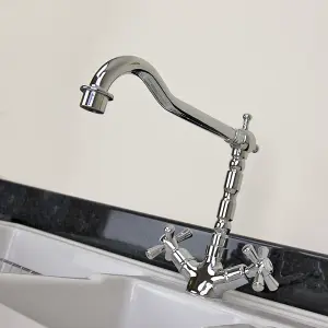 Astini Traditional Chrome Twin Handle Kitchen Sink Mixer Tap