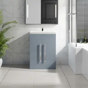 SunDaze Gloss Grey Bathroom Furniture 600mm Vanity Unit Sink Basin Storage Cabinet Floor Standing