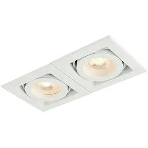 Double Twin Square Adjustable Head Ceiling Spotlight White GU10 Box Downlight