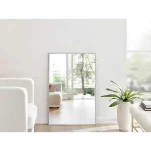 Alcantera Rectangle Metal Frame Wall Mirror Simple and Elegant Modern Design Silver / 100cm H x 66cm W