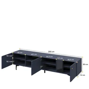 Chic Navy Milano TV Cabinet with Open Compartments - Modern and Elegant Entertainment Centre (H)500mm (W)2000mm (D)410mm