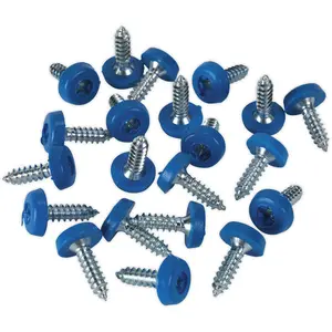 50 Pack of Durable Blue Numberplate Screws with Plastic Enclosed Heads