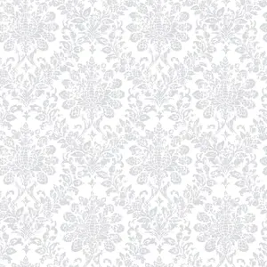 Galerie Nordic Elements Silver Smooth Floral Damask Wallpaper Roll