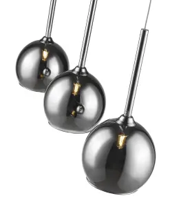 Luminosa Spring 3 Light Ceiling Pendant Bar Chrome with Glass Shades, G9