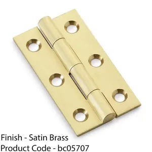 PAIR Solid Brass Cabinet Butt Hinge - 50mm - Satin Brass Premium Cupboard Fixing