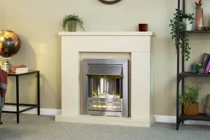 Adam Lomond Fireplace in Stone Effect with Helios Electric Fire in Brushed Steel, 39 Inch