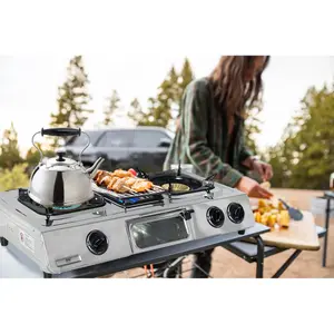 NJ G-87 Stainless Steel Camping Gas Stove 3 Burners with Grill & Oven 9.7kW