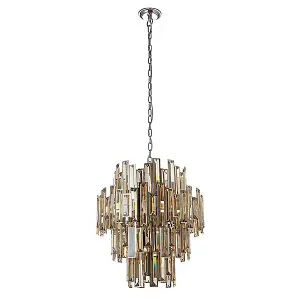 Luminosa Viviana Pendant Chrome Effect Plate & Champagne Crystal (K9) Drops 12 Light Dimmable IP20 - E14