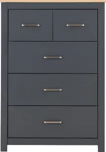 Portland 5 Drawer 3 and 2 Chest in Grey with Oak Effect Finish