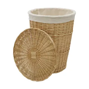 JVL Hand Woven Acacia Round Laundry Willow Basket with Lid, Honey Finish