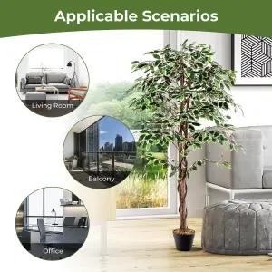 Costway 160 CM Artificial Ficus Tree Fake Faux Greenery Potted Plant with 1008 Leaves