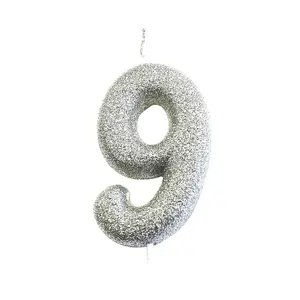 Anniversary House Metallic Glitter 9th Birthday Pick Candle Silver (One Size)