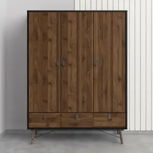 Ry Wardrobe 3 doors + 3 drawers in Matt Black Walnut