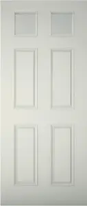 6 panel Frosted Glazed White Wooden External Panel Front door, (H)1981mm (W)762mm