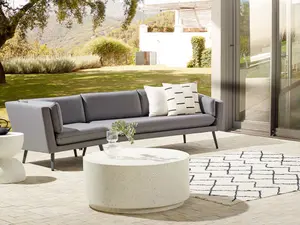 Outdoor Upholstered Sofa Garden Sofa LORETELLO Polyester Grey Left Hand 3 Seater