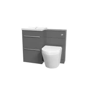 Nes Home Steel Grey Drawers Basin Cabinet, WC Unit & Rimless Back To Wall Toilet