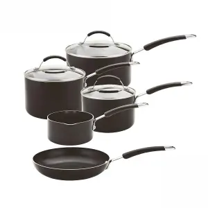 Meyer Induction Sets Black Round Aluminium Dishwasher Safe Non-Stick Cookware Set Pack of 5