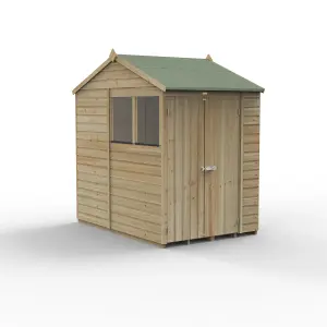 Forest Garden Beckwood Shiplap 7x5 ft Reverse apex Natural timber Wooden Pressure treated 2 door Shed with floor & 2 windows (Base included) - Assembly service included