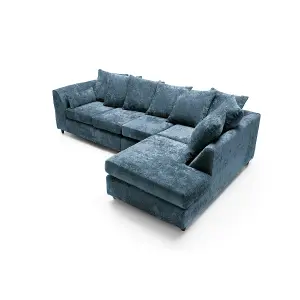 Harriet Crushed Chenille Large Right Facing Corner Sofa in  Dark Blue