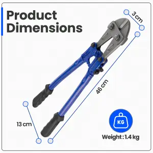 Hardys 18" Bolt Cutters - Rubberised Anti-Slip Grips, Adjustable Alignment Bolt & Gap Screw, Drop Forged Carbon Steel Head - 460mm