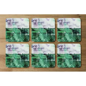 Square 6 Piece Coaster Set (Set of 6) Emerald/Purple