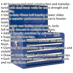 High Gloss Blue 5 Drawer Tool Chest - 660 x 435 x 490mm Storage Unit