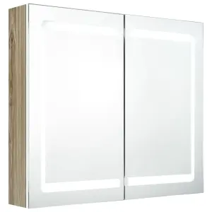 Berkfield LED Bathroom Mirror Cabinet White and Oak 80x12x68 cm