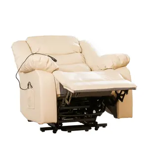 Brooklyn 96cm Wide Cream Bonded Leather Electric Lift Assist Power Motion Mobility Aid Riser Recliner with Massage and Heat