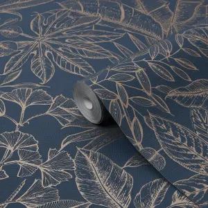 Boutique Paradise Blue Leaves Smooth Wallpaper