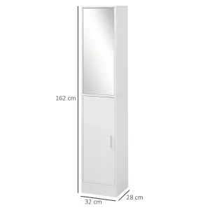 kleankin Tall Mirrored Bathroom Cabinet Tallboy Unit w/Adjustable Shelf White