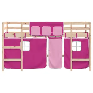 Berkfield Kids' Loft Bed with Curtains without Mattress Pink 90x190cm