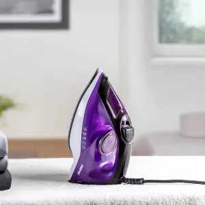 Geepas 2400W Steam Iron Ceramic Soleplate Adjustable Temperature Control, Violet