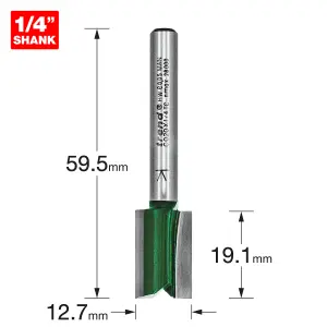 Trend C020X1/4TC 1/4" Two Flute TCT Cutter 12.7mm x 19.1mm Carbide Router Bit