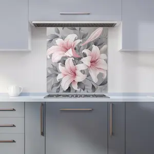 Pink Lilies On Grey Kitchen Splashback