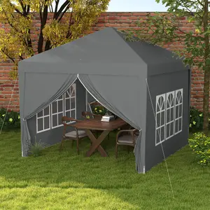 Outsunny 3mx3m Pop Up Gazebo Party Tent Canopy Marquee with Storage Bag Grey